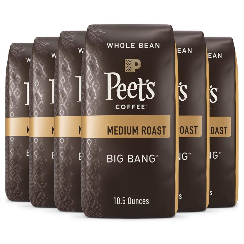 Peet's Coffee, Medium Roast Whole Bean Coffee - Big Bang 63 Ounces (6 Bags of 10.5 Ounces) - Image 1